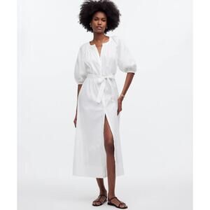 Madewell Tie-Waist Button-Front Midi Dress in Poplin XS